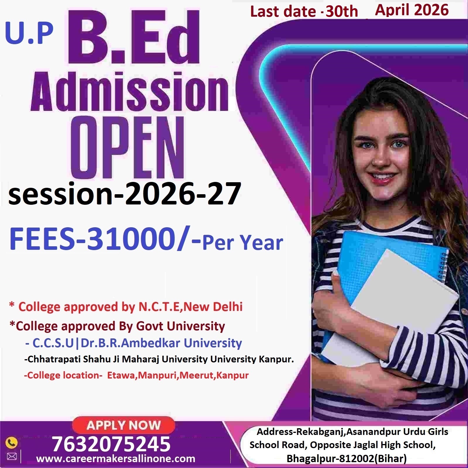 BED ADMISSION OPEN 2026-27